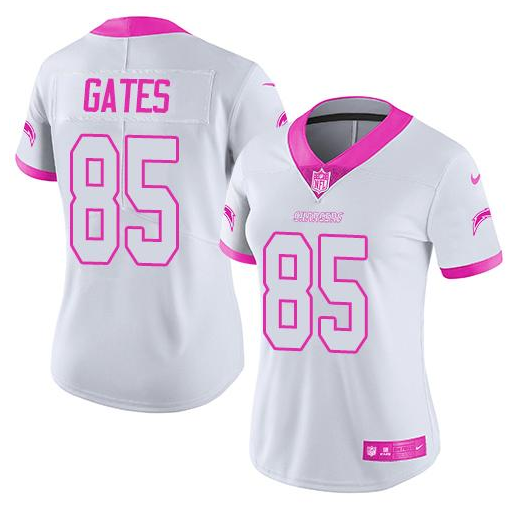Women's Los Angeles Chargers Customized White/Pink Stitched Jersey(Run Small)